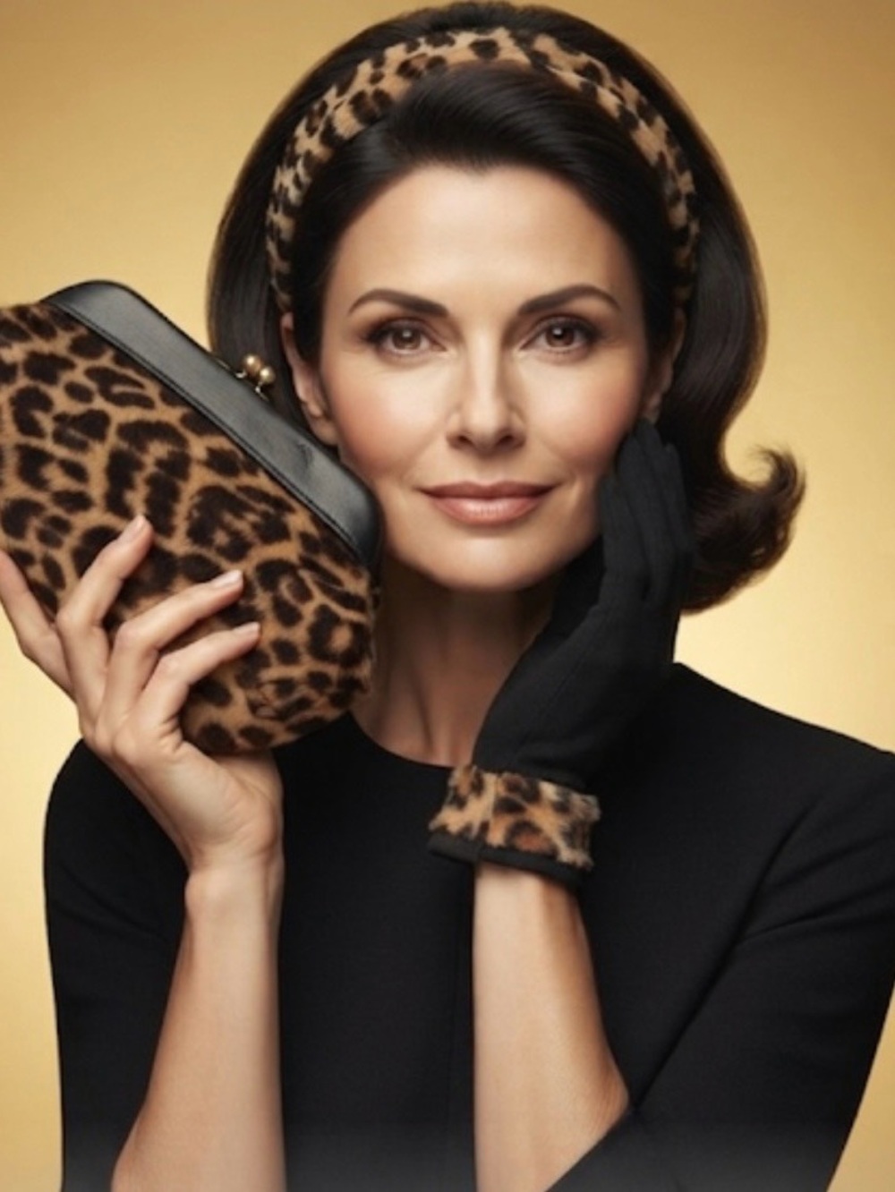 Leopard Print Clutch with Matching Headband and gloves